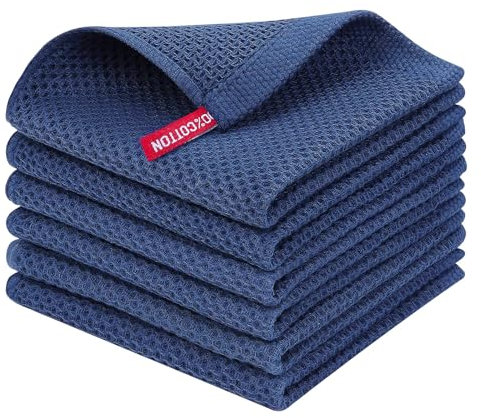 Homaxy 100% Cotton Waffle Weave Kitchen Dish Cloths, Ultra Soft Absorbent Quick Drying Dish Towels, 12 x 12 Inches, 6-Pack, Navy Blue
