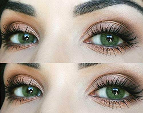 Sehr stark deckende und natürliche grüne Kontaktlinsen SILIKON COMFORT NEUHEIT farbig Jasmine Green + Behälter von GLAMLENS - 1 Paar (2 Stück) - DIA 14.00 - mit Stärke -7.50 Dioptrien