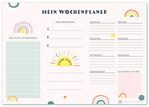 TYSK Design Schreibtischunterlage Regenbogen (Design wählbar) Tischunterlage aus Papier zum Abreißen DIN A3 To Do Liste Notizblock Wochenplaner
