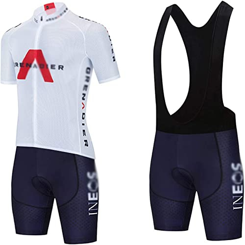 Herren Fahrrad Trikot Kurzarm Radsport Trikot Set Atmungsaktiv Schnell Trocken Radfahren Kleidung mit Bib Shorts Mit 3D Sitzpolster MTB, Rennrad (Weiß,2XL)