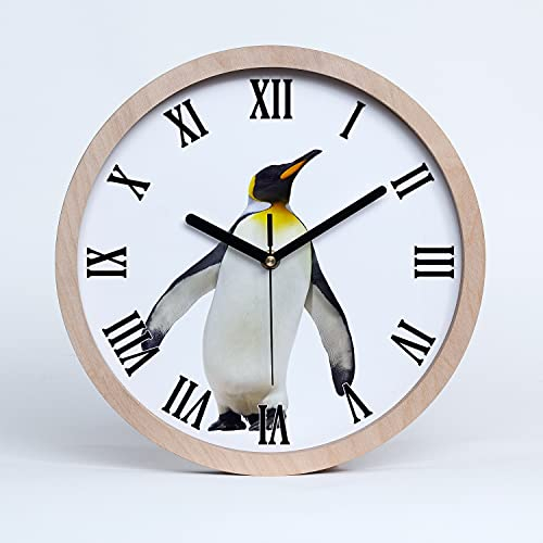 Tulup Holzuhr ⌀ 25cm Modern Runde Dekoration Uhr Holz Wanduhr Stille Uhren Schwarze Uhrzeiger - Pinguin