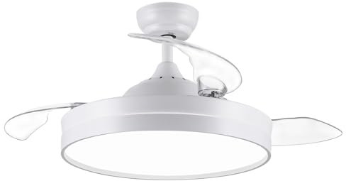 CJOY Ceiling Fan Light with Retractable Blades, 42 inch Ceiling Fans with Lamps and Remote, Invisible Fan DC Reversible, Quiet 3 Blades, 6 Speeds, 36W Dimmable LED, Timer, White