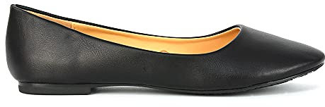 ESSEX GLAM Womens Flat Slip On Pumps Ladies Black Synthetic Leather Ballet Round Toe Ballerina Dolly Bridal Shoes (Black Synthetic Leather, Numeric_6)