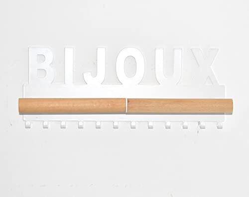 Schmuckhalter Wand Metall und Holz Design by GALEARA Schmuckleiste mit Schmuck oder Bijoux Schriftzug Schmuckaufbewahrung… (Bijoux - Weiß)