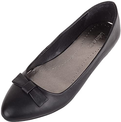 Womens Genuine Leather Slip On Formal Smart Work School Suit Ballerina Style Dolly Shoes - Black - UK 4 / EU 37