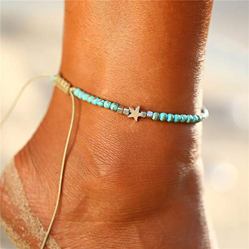 Prosy Boho Turquoise Cheville Bleu Tissé Perlé Cheville Bracelets Chaîne Plage Pied Bijoux Réglable pour Femmes Filles