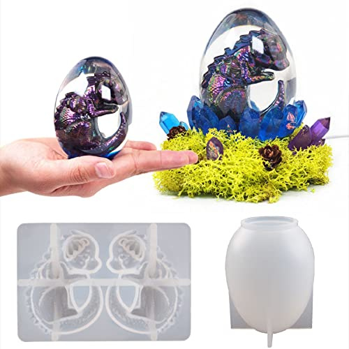 3D-Drachenei-Epoxidharz-Form, Schmuck, Schlüsselanhänger, Anhänger, Silikonform, DIY-Drachenei-Gießen, Epoxidharz-Formen-Set, Polymer-Ton, Handwerk, Ornamente, Gießwerkzeug (Drache + Ei)