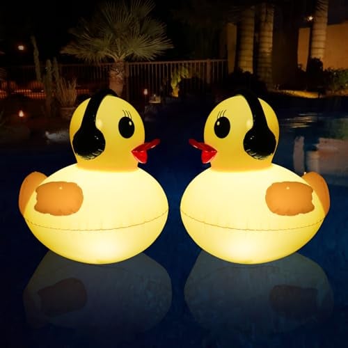 Luces Solares Flotantes para Piscinas, Luz Piscina LED Impermeables 42cm, Luces Solares para Estanques Pato Iluminar, Luz Piscina Flotante Inflables Energía Solar para Estanque, Piscinas, Jardín-2 pzs