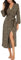 PrinStory Bademantel Damen Weich Morgenmantel Kimono V-Ausschnitt Reisebademantel Leicht Nachtwäsche Lang Saunamantel (FP-Leopard Khaki, L)