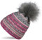 styleBREAKER Damen Strick Bommelmütze mit Buntem Mustermix und Fleece Futter, Winter Fellbommel Mütze, Strickmütze 04024202, Farbe:Grau-Pink-Rose