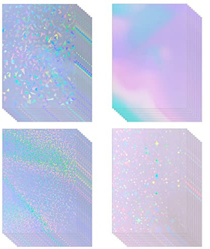 36 Blatt holografische klares Vinyl holografische Aufkleber Papier selbstklebend transparentes holografische Overlay Film mit A4 Größe 4 Styles gemischt