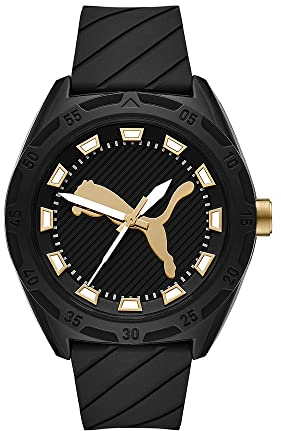 Puma Herrenuhr Puma Street, Dreizeigeruhrwerk, 48MM Schwarzes ProPlanet Kunststoffgehäuse mit Silikonarmband, P5117