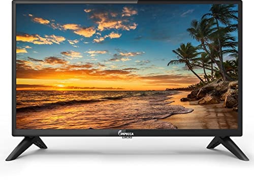 Impecca - Monitor de visualización pequeña para TV HD 720p LED HDMI USB VGA de 24 pulgadas para el hogar, cocina, caravana u oficina, altavoces estéreo, montaje en pared, control remoto de función