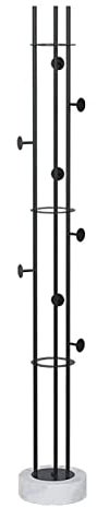 BLACKK Modern Simplicity Coat Rack Stand Metal Coat Rack with 8 Ring Hooks & Stable Marble Creative Coat Tree for Jackets Hat reestanding Clothes Stand for Home Office
