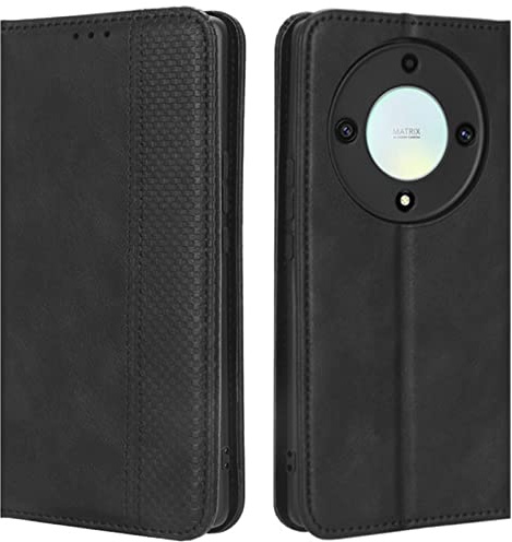 HualuBro Funda Honor Magic 5 Lite, Funda Libro de Cuero PU Retro Magnético Antigolpes Flip Case Cover Cartera Carcasa para Huawei Honor Magic 5 Lite 5G Funda con Tapa (Negro)