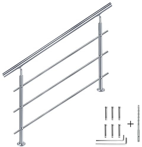 CAVATINY Edelstahl Handlauf Geländer für Treppen Brüstung Balkon mit 3 Querstreben - Innen und Außen Handlauf Geländer Treppengeländer Edelstahl Brüstung Balkon (80CM, 3 Querstreben)