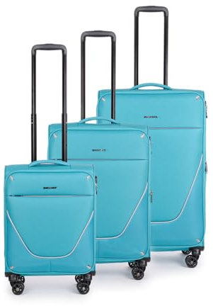Stratic Strong Koffer-Set, 3-teilig (S,M,L), Weichschale Reisekoffer Trolley Rollkoffer Handgepäck, TSA Kofferschloss, 4 Rollen, Erweiterbar, Petrol