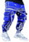 Herren Paisley Pants Cargo Jogger Hip Hop Workout Punk Pants Bandana Techwear Streetwear Sweatpants, Blau, Mittel