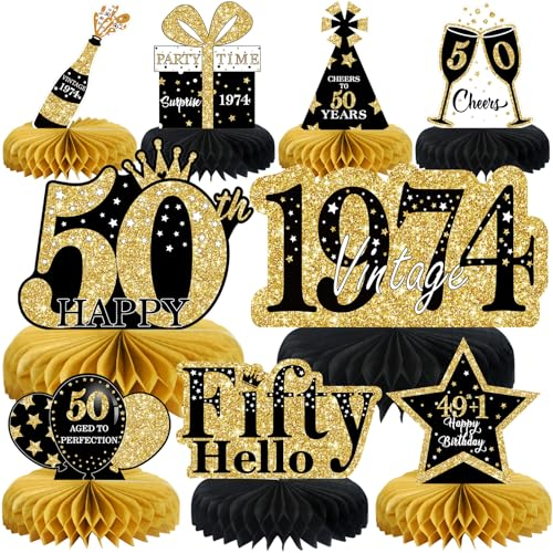 Voxisroma Deko 50. Geburtstag Männer,9 STK Schwarze Goldene Bienenwabe Mittelstück Tischdeko Geburtstag,50 Geburtstag Deko,50 Geburtstag Party Deko Für Frauen Und Mann,Geschenke Für Männer Geburtstag