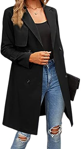 seiveini Damen Trenchcoat Lang Mantel Herbst Frühling Winddicht Jacke Übergang Jacke Elegant Mäntel mit Gürtel Slim Fit Winddichter Jacken Frühlingsmantel Sommermantel Einfarbig A Schwarz L