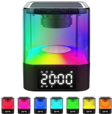 Altoparlante Bluetooth con luce notturna aggiornata 2023, doppia sveglia multifunzionale, lettore MP3, lampada da comodino con sensore touch, 48 colori RGB, idee regalo per ragazzi adolescenti e
