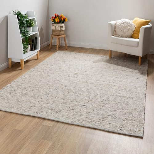 Steffensmeier Handwebteppich Landshut exklusiv | Schurwolle gewalkt (Fusselstopp), Natur, handgewebt, Größe: 200x290 cm Wohnzimmer