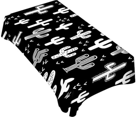 TKS MITLAN Tischdecke schwarz und weiß Kaktus Tischdecke Rechteck Tisch 60 x 84 Zoll Monochromatische Wildpflanze Küche Dekorationen für Home Dinner Party