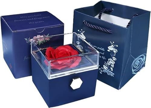 GATG Luxury Rose Box with Preserved Everlasting Rose, Perfect for Valentine's Day and Anniversaries (Blue)