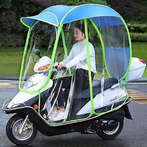 fUfIzU Paraguas De Motocicleta para Scooter De Motor Completamente Cerrado, Parasol De Movilidad Y Cubierta para Lluvia, Impermeable, Cubierta para Lluvia para Motocicleta, Toldo Plegable,Azul,C
