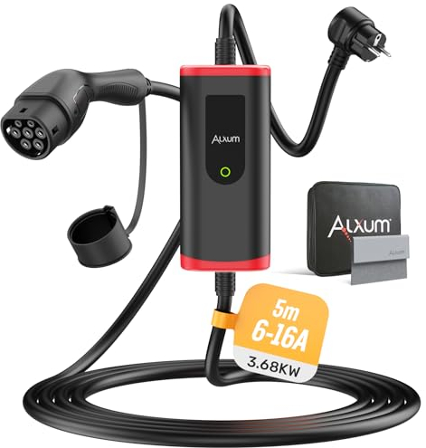 Alxum Ladekabel Elektroauto Typ 2 Schuko-3,68 kW,16A Typ 2 ladekabel schuko 5M EV Ladegerät mit LED-Kontrollleuchte,e Auto ladekabel typ 2 schuko für i3, e-Up, ID.3,ID.4,Zoe,fortwo, KonaLeon,e-tron