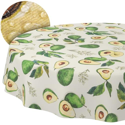 Tischdecke Stoff abwaschbar Tischtuch Tafeldecke pflegeleicht Lotuseffekt schmutz- & wasserabweisend für Indoor Outdoor Tischdecke Rund 140cm Schnittkante Avocado