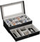 ProCase Uhrenbox mit 12 Fächern, Uhrenkasten mit Glasdeckel, 2 Ebenen, Uhrenkoffer mit herausnehmbaren Uhrenkissen Uhrenschatulle für Schmuck, Ringe, Armbänder und Halsketten -Schwarz