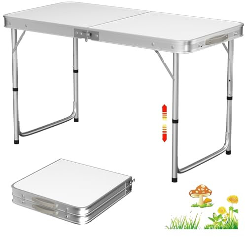 Lucn Klappbarer Campingtisch, tragbar, faltbar, Pop-Up-Picknick-Tische für den Innen- und Außenbereich, Balkon, Markt, Küche, Arbeitstisch, 3 Höhen 70/62/55 cm, Tischplattengröße: 120 x 60 cm