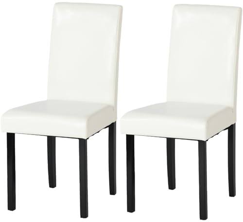ZZINOKE Esszimmerstühle 2er Set, Küchenstühle mit Hoher Rückenlehne, Gepolsterter Sitz, Beine aus Massivholz, Kunstleder,Geeignet für Küche, Esszimmer, Büro, Bar, Weiß
