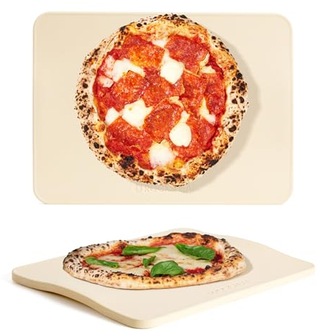 ROCKSHEAT Pierre à pizza rectangulaire 40 x 30 cm pour four, barbecue, pierre de cuisson en cordiérite robuste pour pizza, pain et biscuits, pierre de cuisson innovante unique à 2 poignées