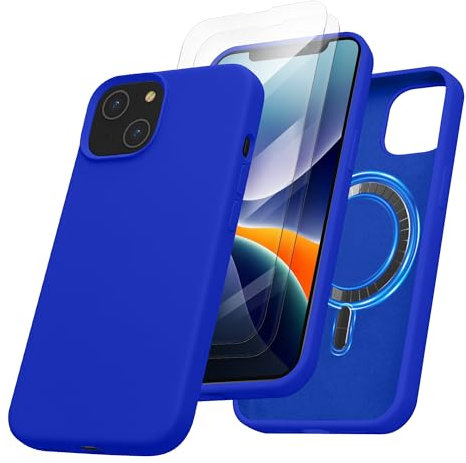 kalibri Carcasa Compatible con Apple iPhone 14 Funda - Funda magnética Compatible con MagSafe con 2X Protector de Pantalla - Azul báltico