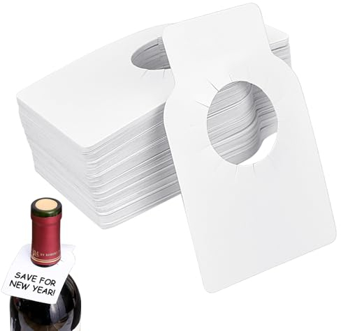 PERFETSELL 100 Pcs Etiquetas para Botellas de Vino Etiquetas En Plástico para Clasificar Botellas Etiquetas Personalizadas para Botellas de Vino para Bodega Hogar Vino Champagne Cerveza Agujero 2,8 cm