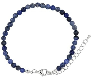 Taddart Minerals Bracelet de cheville en sodalite naturelle avec boules de 4 mm et rallonge - Fait main, 20 cm, sodalite
