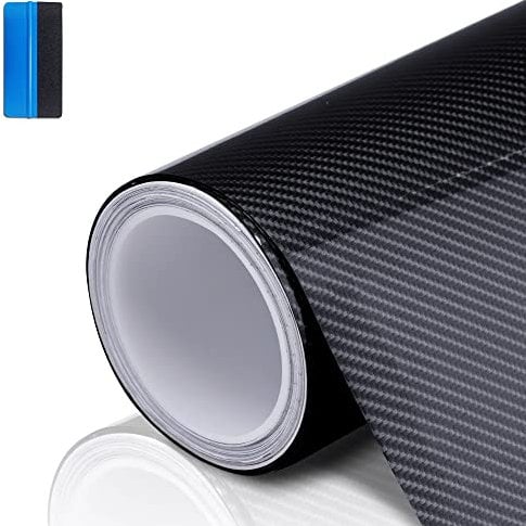 NewL 6D Carbon Fiber Vinyl Wrap Roll, Black Self-Adhesive Waterproof Gloss Carbon Fibre Sticker Roll with Plastic Scrapers for Car Interior, DIY Motorcycles and Laptop (30cm x 150cm)