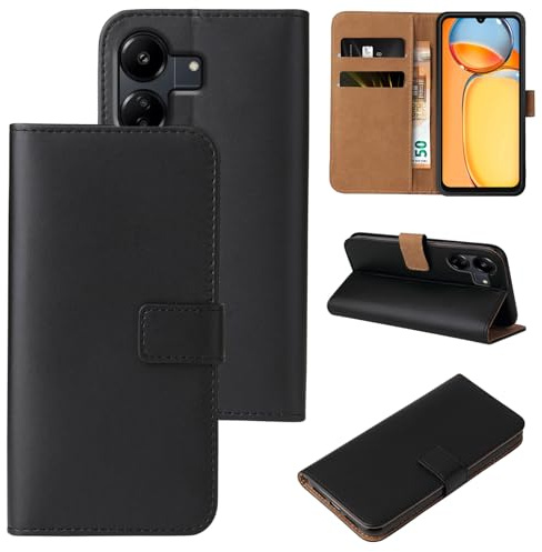 LBH Handyhülle für Xiaomi Redmi 13C mit Karten- und Geldfach Smartphone Hülle mit Standfunktion Flip Case Wallet Schutzhülle Magnetverschluss Schwarz