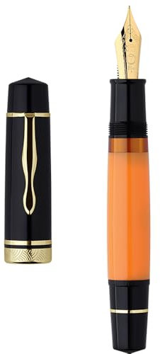 erofa Majohn P139 Feine Feder Harz Füllfederhalter, Messing Kolbensystem Große Kapazität Schreibstift mit Box, Schwarzgelb