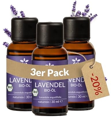 Heldengrün® BIO Lavendelöl [100% NATURREIN] - Der Echte Lavendel - Lavandula Angustifolia - Ätherisches Öl Bio - Duftöl Lavendel für Aromatherapie - 3 x 30 ml