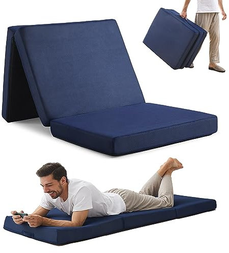 Jamdok Faltmatratze aus Memory-Schaum, 10 cm, maschinenwaschbar, Netzbezug, faltbare Isomatte, Boden-Gästebett für Erwachsene, dreifach gefaltete Campingmatte