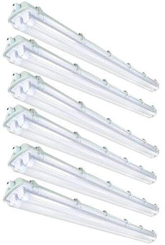 Jopassy 6er Pack LED Feuchtraumleuchte 150 cm 4500K Neutralweiß 2x 24W T8 Röhre 4800lm IP65 Wasserfest Wannenleuchte Kellerleuchte Feuchtraum für Garage Keller Bad Büro Warenhaus