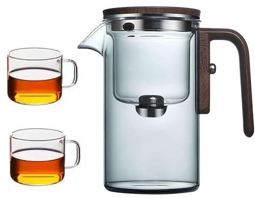KKwercv Enchanted Teapot with Infuser - Press Control 2-in-1 Magical Glass Tea Pot for Loose Tea with Wooden Handle