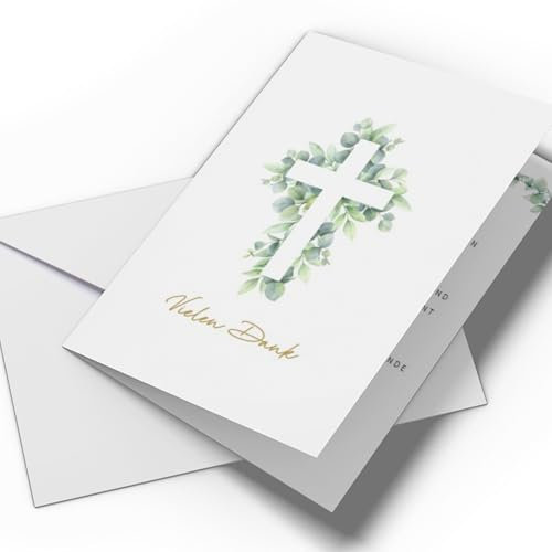 10x Dankeskarten inkl. Umschläge | Danksagungskarten Kommunion, Konfirmation, Taufe, Firmung, etc. | Dankeschön Karten-Set: 10 Klappkarten mit Textvorlage (Kreuz- mit Text (10 Stück))