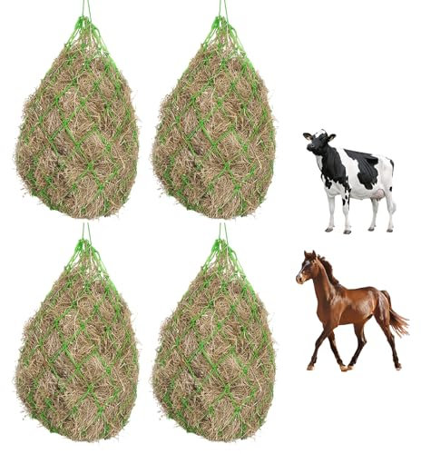4pcs Filet À Foin Pour Chevaux, Filet À Foin Sac À Foin Pour Chevaux Filets À Foin Filet D'alimentation Avec Anneaux Filet De Nourriture Pour Foin Maille 5x5cm Pour Une Alimentation Adaptée À L'espèce