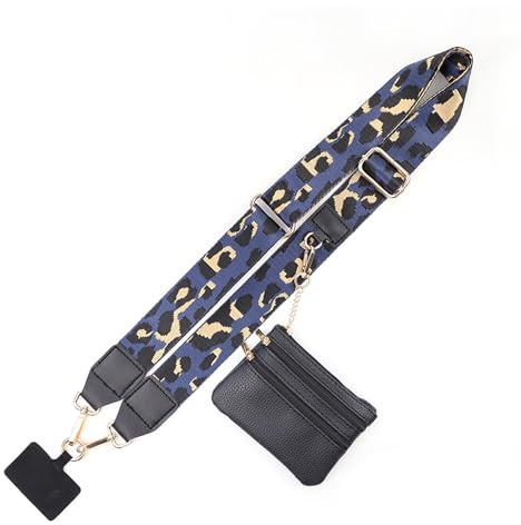 KSOPUERT Clip und Go Handygurt mit Reißverschluss Geldbörse,Leopardenprint | Handykette Universal Tasche FüR handykette handgelenkschlaufe Verstellbares Schlüsselband für Mobiltelefone