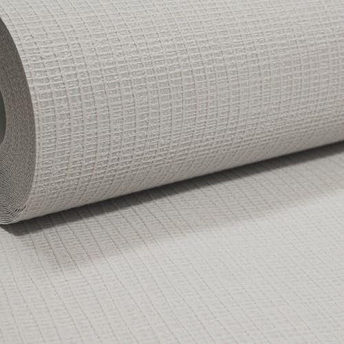 SOPHIE LAURENCE Plain Grey Stripe Criss Cross Vinyl Textured Wallpaper Slightly Imperfect | Paste The Wall, Washable for Living Room, Bedroom Strippable Durable 0.53m x 10.05m (Full Roll)