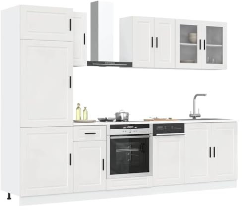 IKAYAA Mueble de Cocina 8 Piezas Kalmar, Cocinas Completas, Muebles De Cocina por Modulos, Armario Inferior de Fregadero, Armario Colgante Cocina, Armario para el Horno Blanco Brillante Type-3
